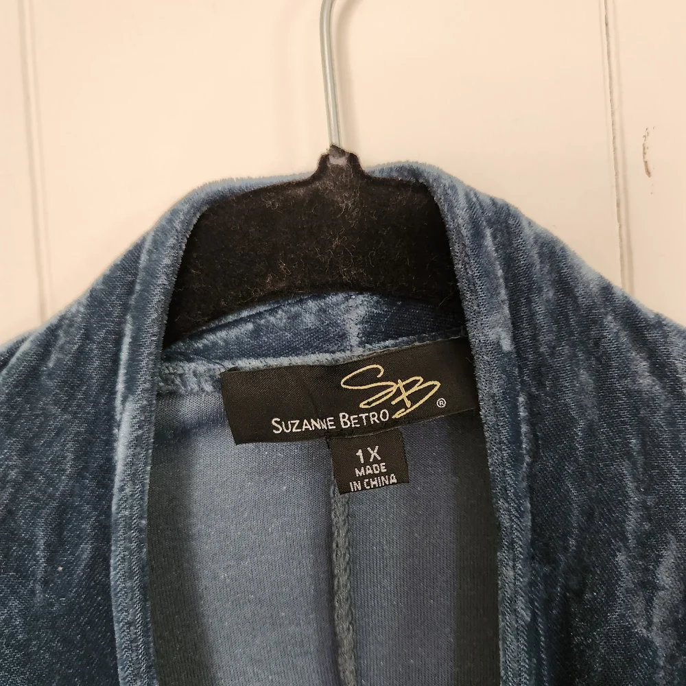 Suzanne Betro Blue Velvet Draped Duater Cardigan Long Boho Bohemian Formal - Picture 7 of 10